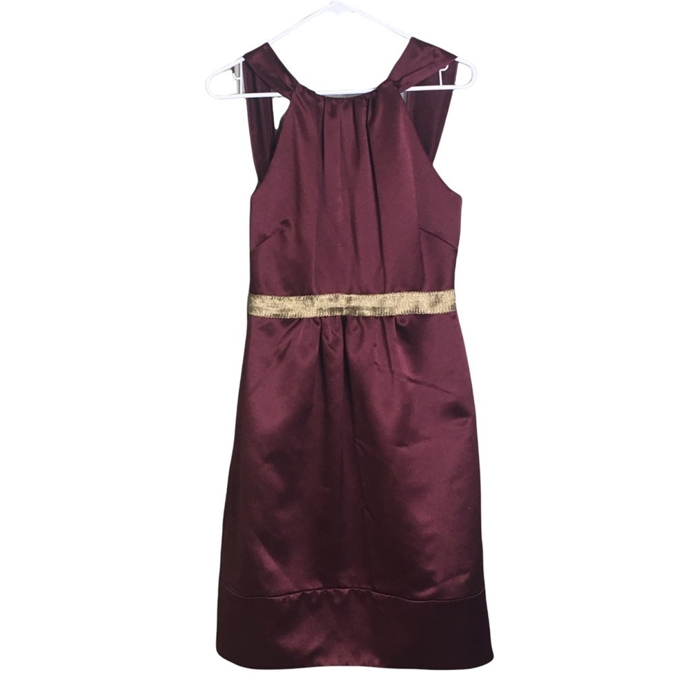 Vera Wang Maids midi dress satin with gold band size 8 bridesmaid burgundy